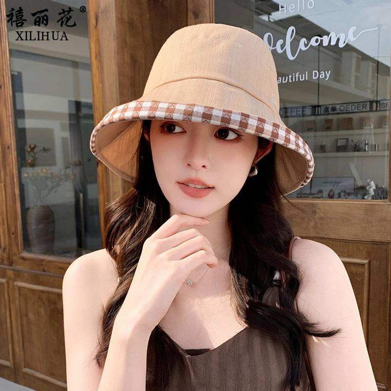 Summer New-style Plaid Bow Sun-protective Fisherman Hat for Women-versatile, Face-slimming Bucket Hat, UV-proof, Available