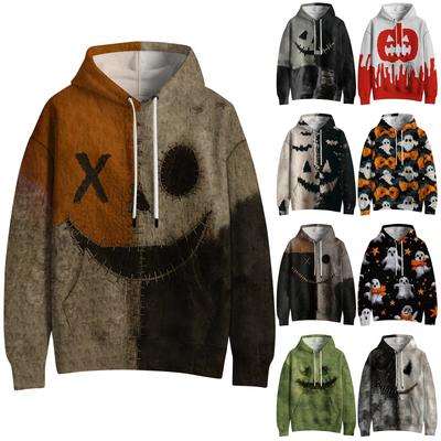 Women's Fashion Long Sleeve Pullover Halloween Print Hooded Pocket Sweatshirt