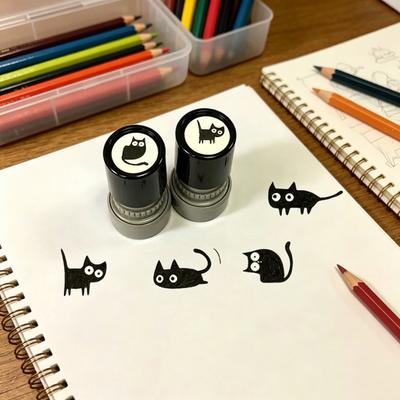 Schattige Zwarte Kat Stempelset Zelfinktend Lichtgevoelige Stempels voor Notitieboekjes Kaarten Planners Creatief DIY Knutselgereedschap voor Kinderen Volwassenen Docent Beloningen