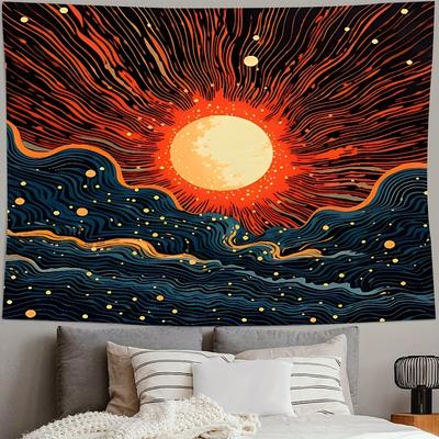 Sunset Over The Mountains Tapestry Nature-Inspired Wall Art For Room Decor Vibrant And Detailed Design
