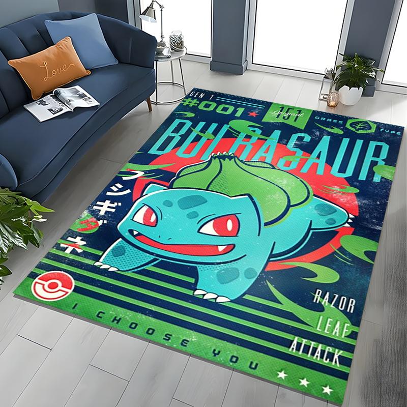 Japanese Anime Pokémon Bulbasaur Carpet for Living Room Bedroom Kid's Room Home Decor Area Rug Non-slip Mat Sofa Cloakroom Mat