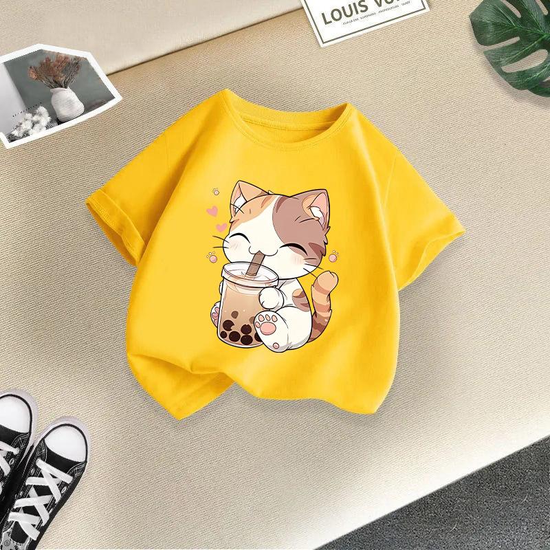 Kid T Shirt Cute Cat Printed Children T-shirt Kids 100% T-shirt Tops Tee Boys Girls Baby Tee 2-13Y