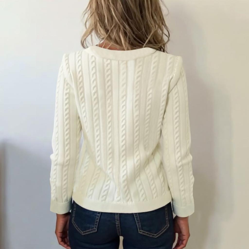 Women's Fashion Casual Single-Breasted Multi-Button Thickened Flower Loose Cardigan Round Neck Long Sleeve Knitted Cardigan Sweater Jacket