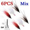 #6 Double Hook Salmon Steelhead Wet Flies, Intruder Style Fox Tail Streamer Fishing Lure, Trout Bass Bait Freshwater & Saltwater