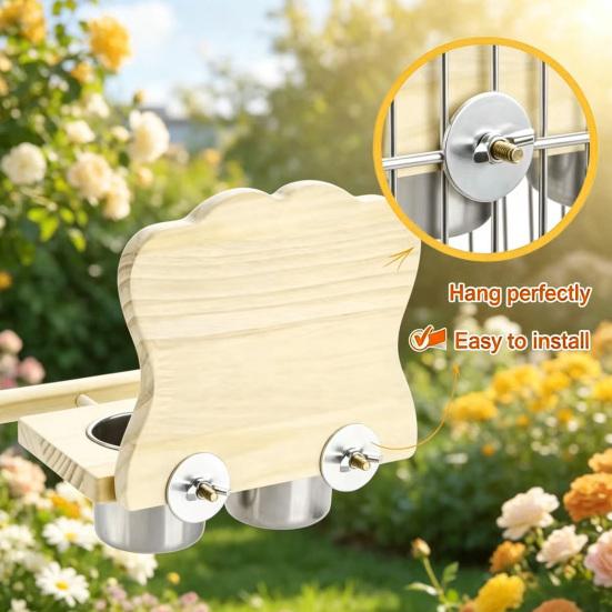 Detachable Cups Easy Installation Parrot Feeder Wood 1 Set