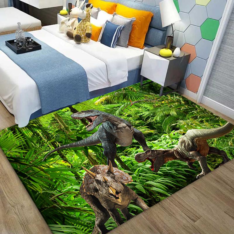 Painting Dinosaur Rug Kids Bedroom Rug Non-slip Baby Crawling Play Rug Boy Room Decoration