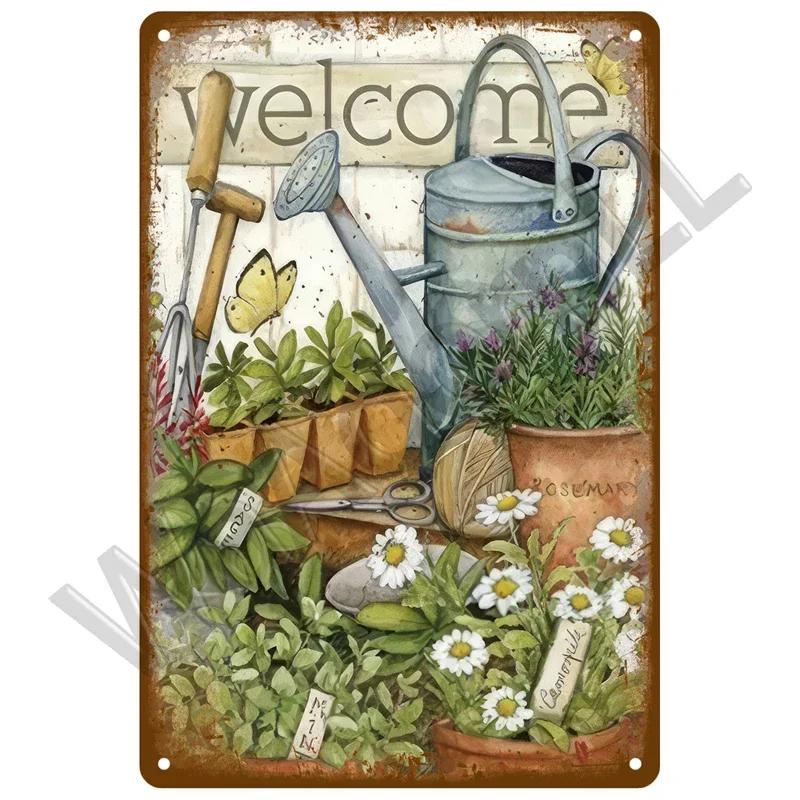 Vintage Flowers For Garden Decorations Retro Metal Sign Home Wall Art Mural Tin Sign Room Decor Plaque Plate Gift Farm Painting