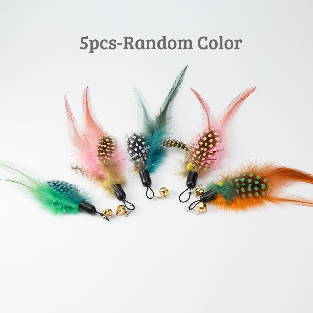 5pcs Random Mix Dot Feather Replacement Head Cat Teaser Stick Pet Cat Toy