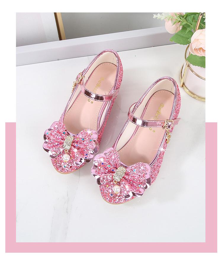 2025 Spring Girls Rhinestone Bow Crystal High Heels