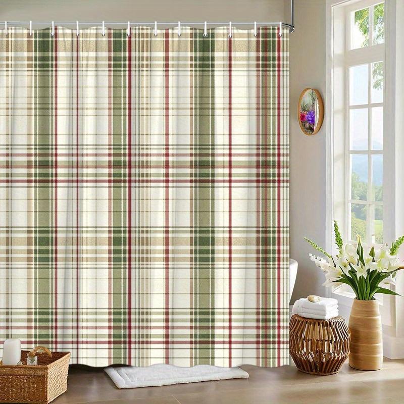 

Classic Tartan Plaid Shower Curtain Green Red Beige Checkered Pattern Polyester Bath Curtain With 12 Hooks For Rustic Decor W60H190(CM)-1 Pcs