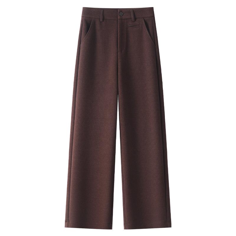 

Women s 2024 Khaki Wool-Blend High Waist Straight Leg Cropped Pants for Autumn/Winter L