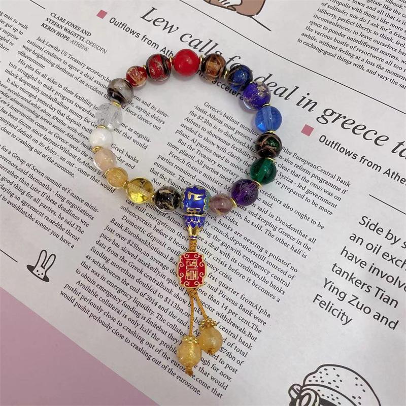 Ash-glazed Glass Bracelet, Same Style As On Xiaohongshu, Gold-leaf Multi-treasure Gold-swallowing Beast Bracelet, Perfect with Gold-leaf