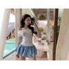 French One-word Shoulder Short-sleeved T-shirt Women's Summer Sweet and Spicy Niche Design Feeling Wrinkled Slim Waist Beautiful Small Top