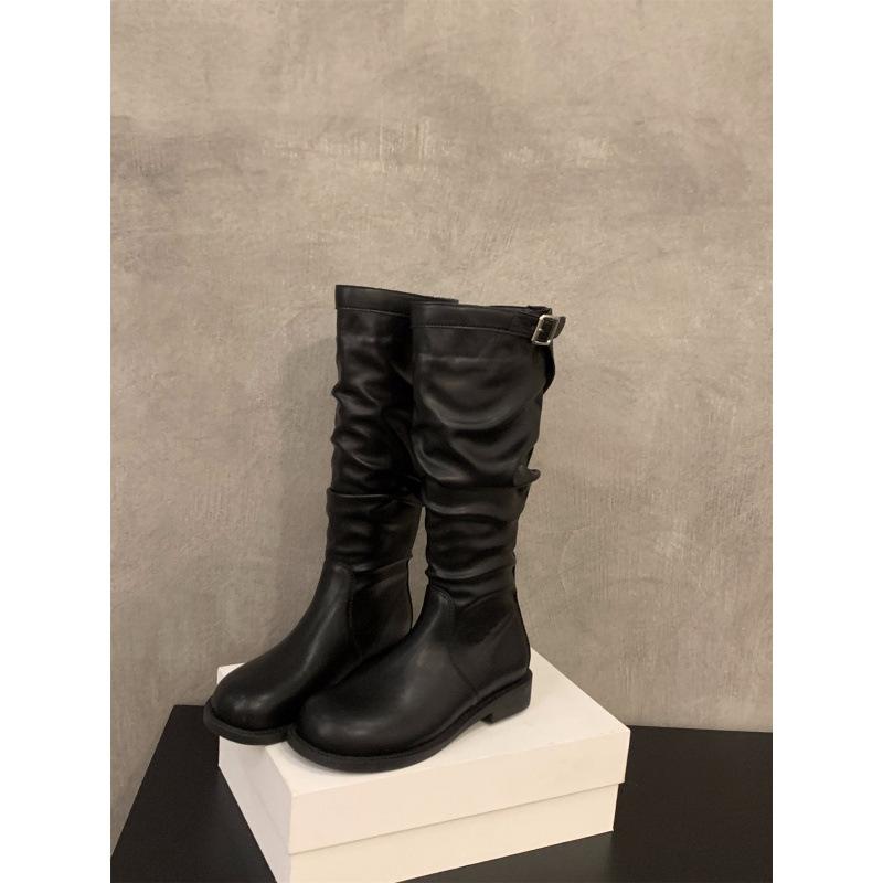 Thick heel retro medium boots knight boots women's shoes 2025 new autumn and winter piled small short boots Martin boots