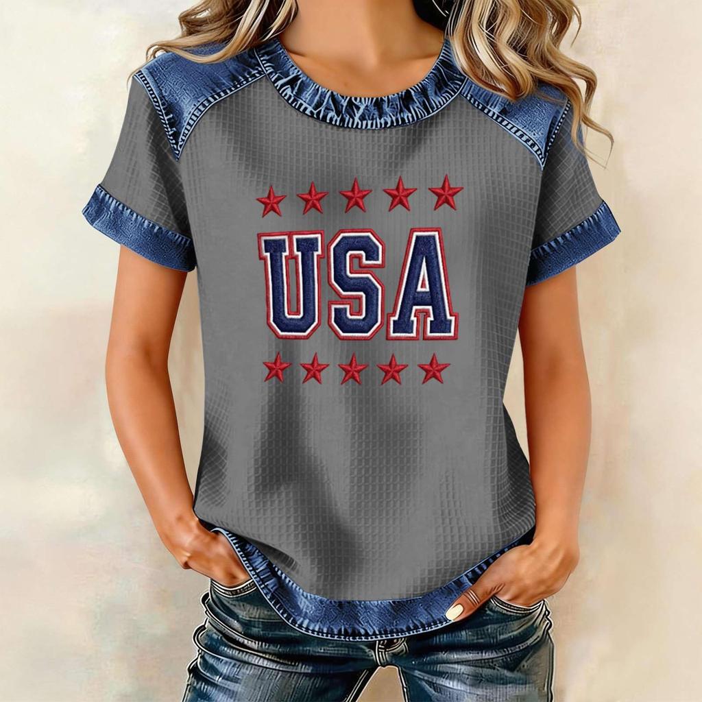 Top casual alla moda da donna con stampa di lettere