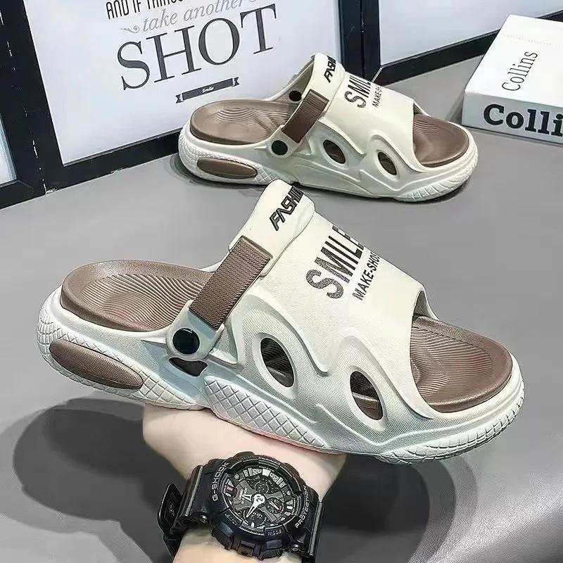 Men's Slippers Summer New Thick Soled Casual Sandals Outdoor Anti Slip Beach Shoes Comfortable and Lightweight Two on Sandals