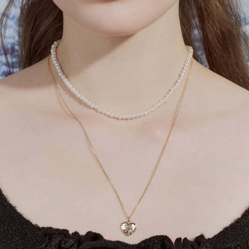 

ENGBROX rosie heart pearl necklace set silver