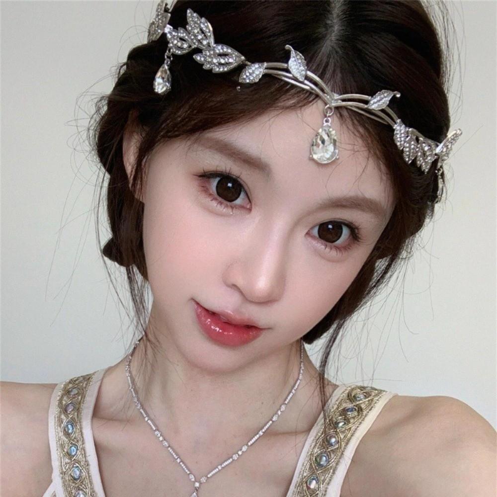 Leaves Shape Forehead Chain Rhinestone Forehead Ornaments Sweet Bride Tiara  Wedding