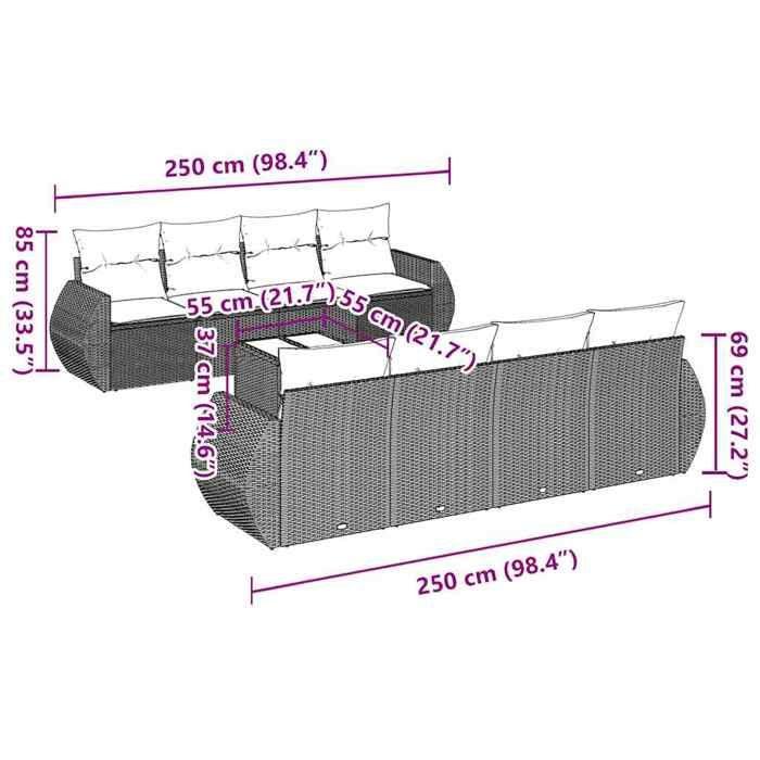 VidaXL Salon de Jardin avec Coussins 9 pcs, Canapés de Terrasse, Ensemble de Meubles de Patio, Mobilier d'Extérieur, Noir 3253483