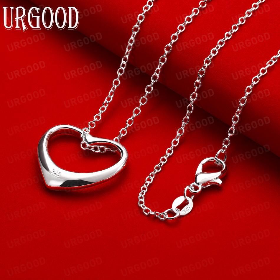925 Sterling Silver Simple Romantic Hollow Heart Shape Pendant Necklace - Fashion Wedding Jewelry