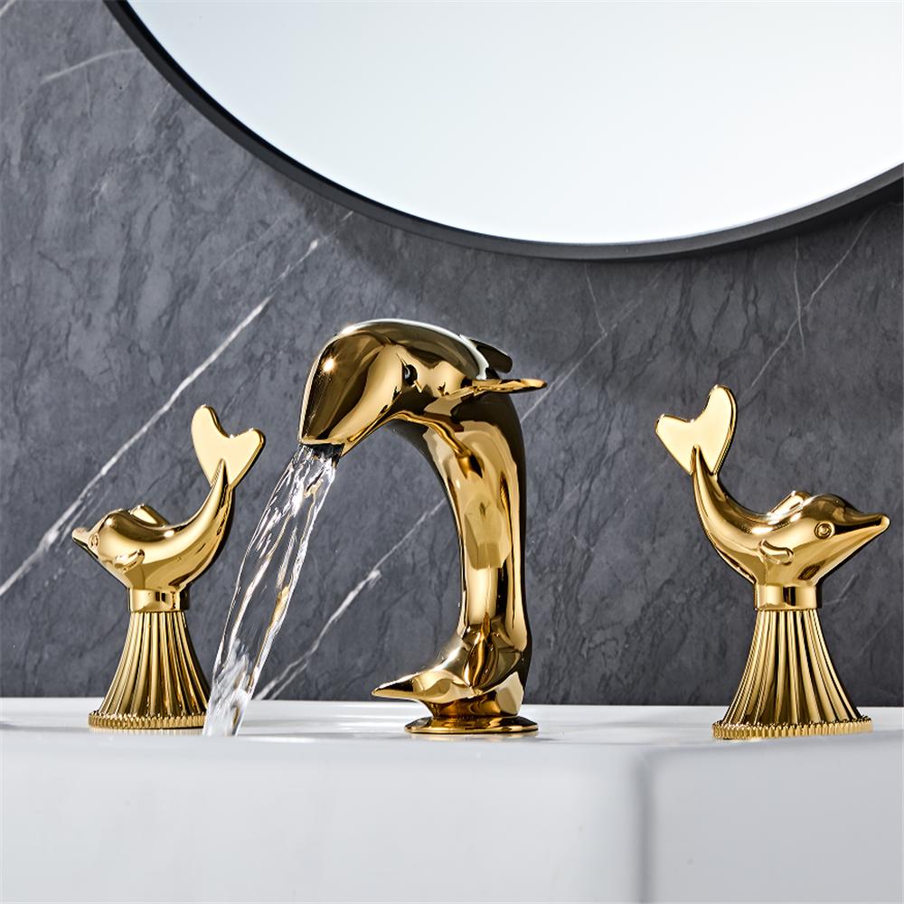 Tuqiu Dolphin Bathroom faucet widespread Gold Basin faucet Lavotory Tap luxury Basin Mixer Hot And Cold shower room sink Faucet