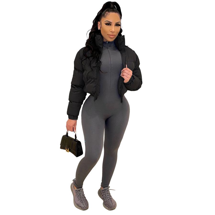 

Autumn & Winter Women s Short Zipper Cotton Jacket - European & American Style S чорний