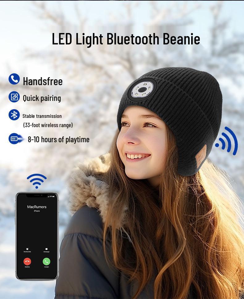 Bluetooth LED Glowing Music Hat - Wireless, Colorful, Rechargeable, Perfect for Holiday Performances