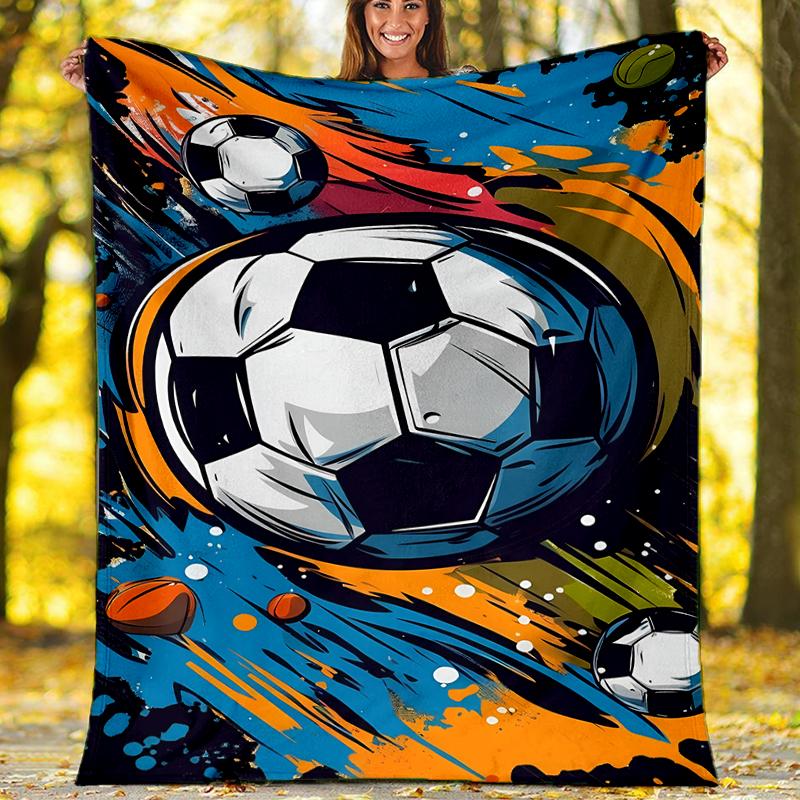 Soccer Theme Printed Blanket - Perfect for Couch, Bed, Travel & Outdoor Use | Machine Washable, Cozy & Durable.