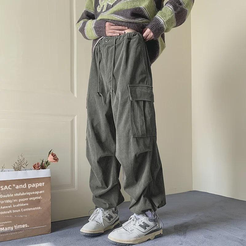 Salopette retrò da uomo in velluto a coste con coulisse e tasche grandi - Spessa e ampia per abbigliamento casual autunnale e invernale.