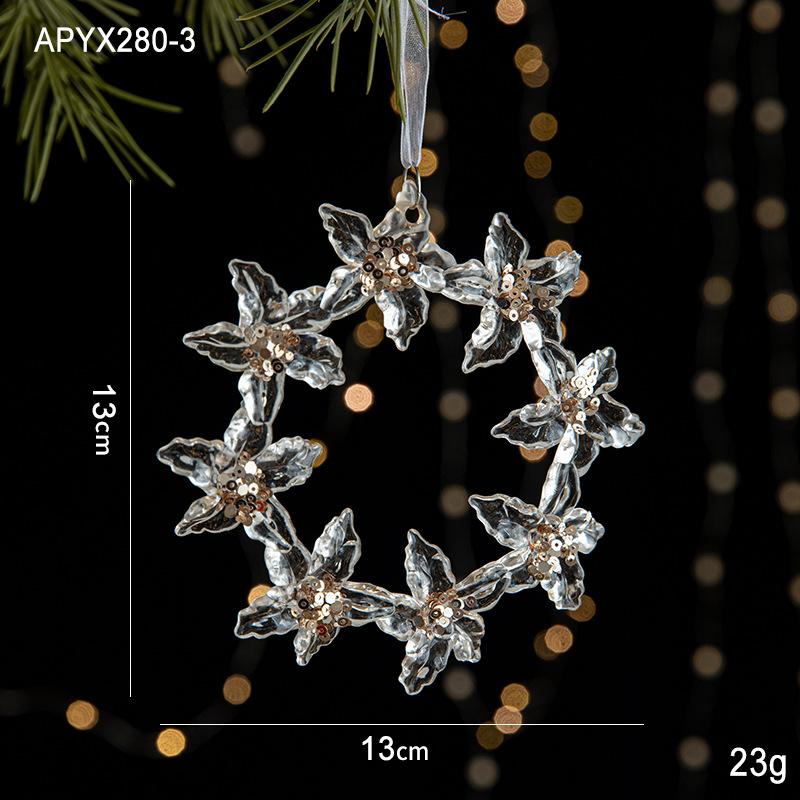 New Christmas Decoration Glitter Acrylic Ornament Transparent Snowflake Pendant for Xmas Tree Scene Decor Happy New Yeart