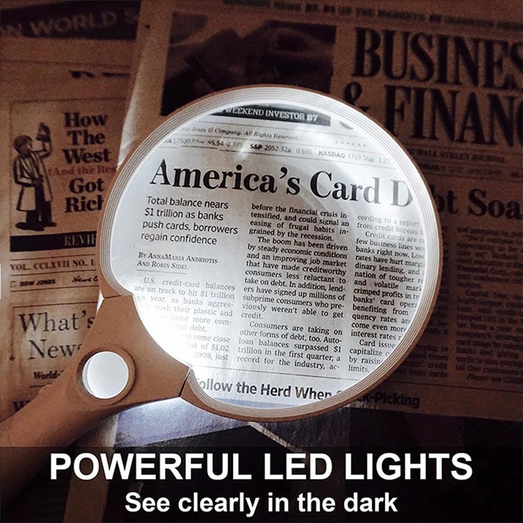 Large Reading Magnifier with 3 LED Lights 2X 4X 25X Handheld Magnifying Glass Illuminated Lupa 137mm Loupe Lens for Seniors