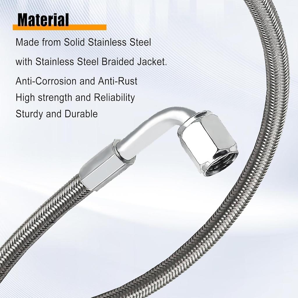 551871 4AN Turbo Oil Feed Line 12" Length Stainless Steel Braided AN4 90 Degree End Straight Hose End 4AN Pressure Stainless Remote Turbocharger Oil