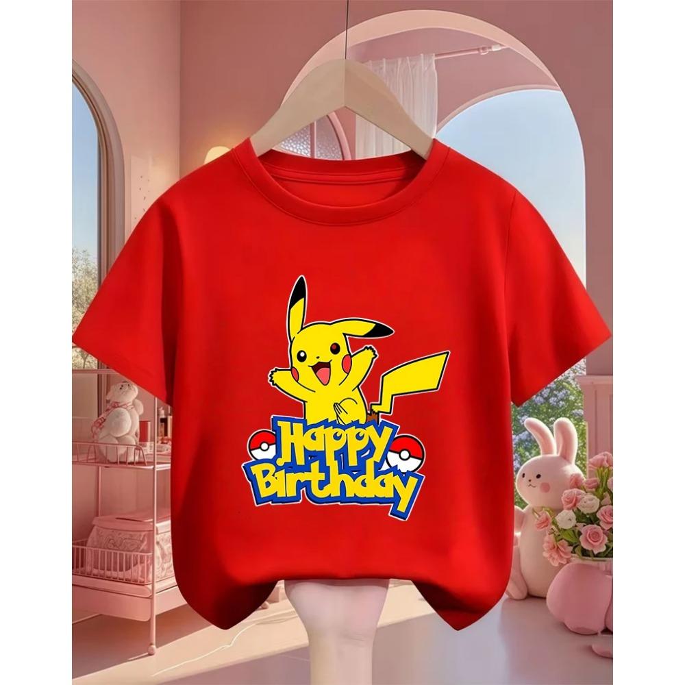 Crew Neck Cute Pikachu T Shirt 3-14Y Boys Girls Summer Kawaii Fashion Street Hot Cartoon Casual Children