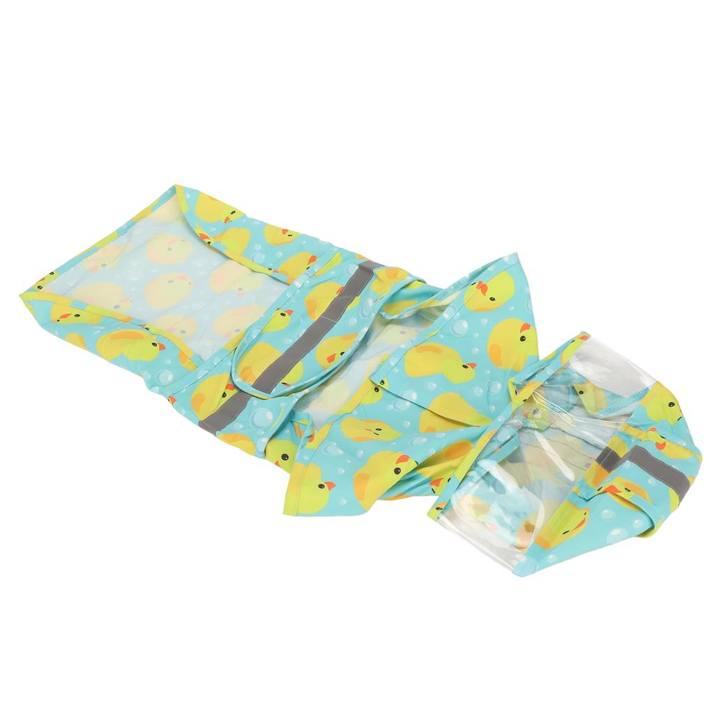Pet Rain Jacket Duckling Pattern Waterproof Reflective Adjustable 4 Legs Hooded Dog Raincoat for