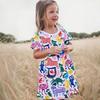 Vestido de Manga Curta com Estampa de Animal Cartoon para Meninas - Nova Coleção de Verão