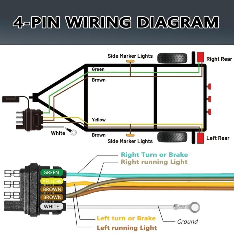 26Ft 4 Way 5 Wire Trailer Wiring Harness Kit With Y Connector Braided Nylon Jacket For Marine Horse ATV Trailers