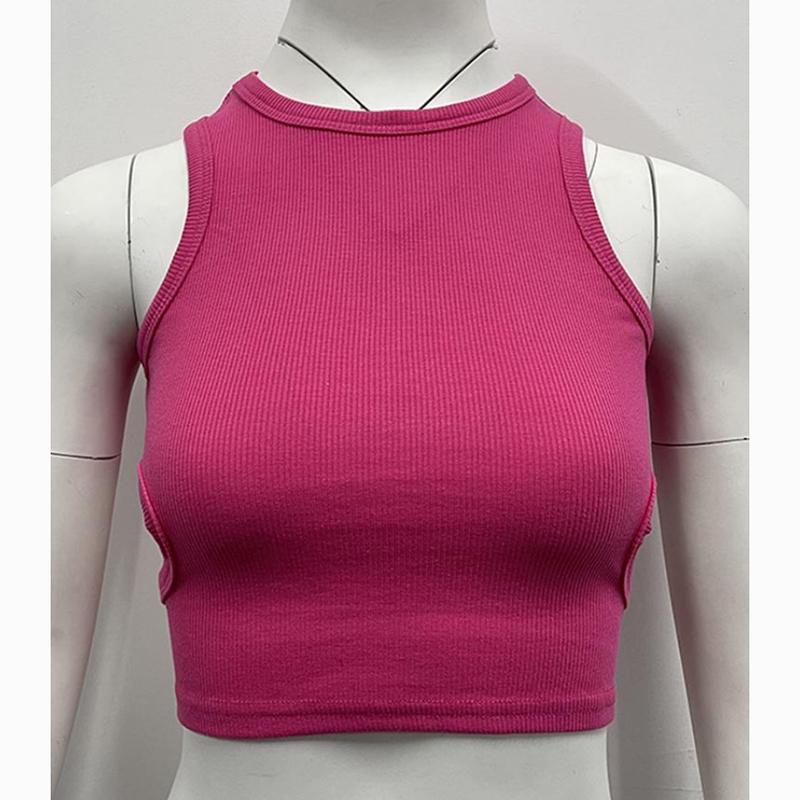 

Летний жилет для офиса, женский короткий ажурный топ без рукавов для женщин, модные однотонные элегантные облегающие майки, майки, женская одежда 24083 M розы красного