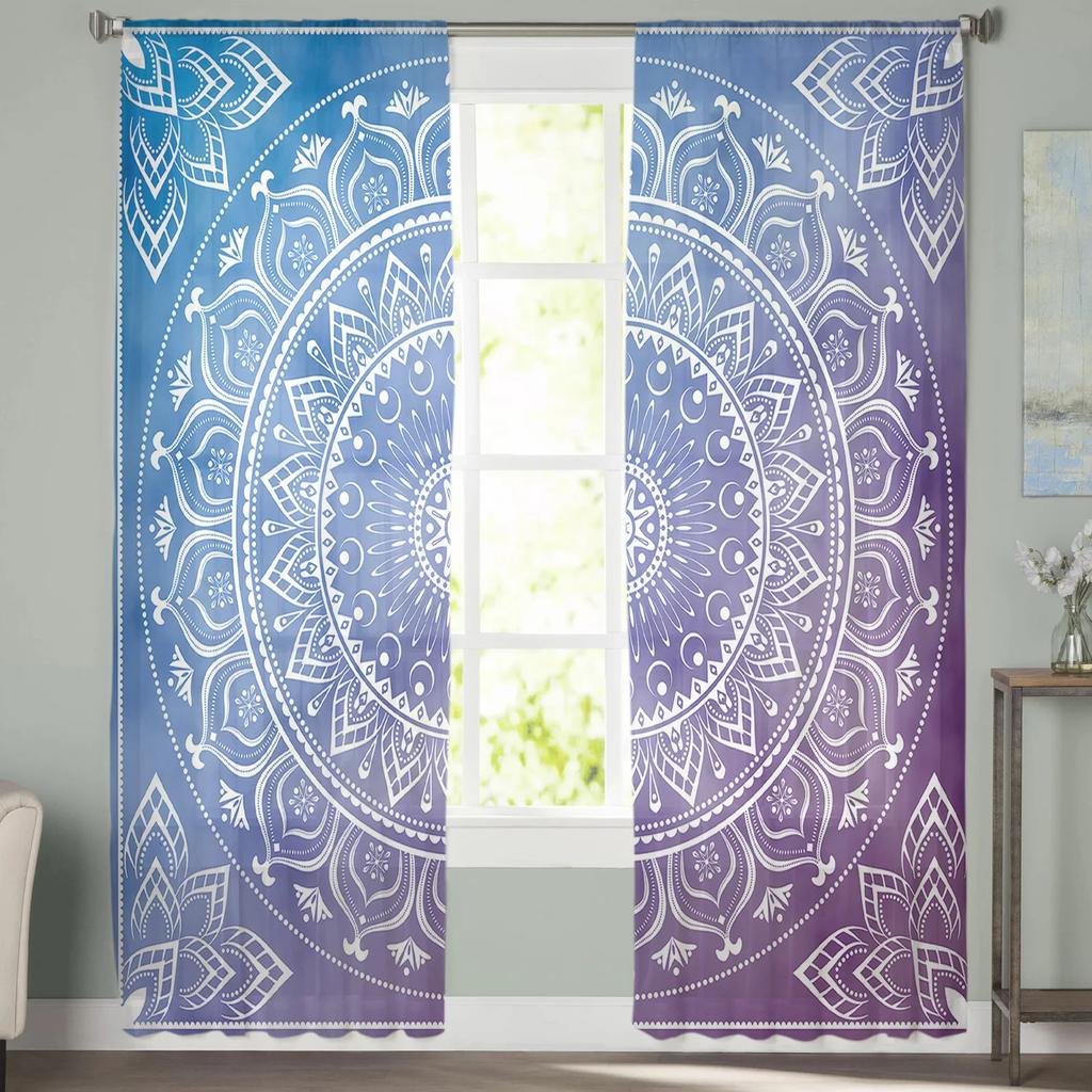 Mandala Datura Buddhism Ethnic Voile Curtains Kitchen Living Room Bedroom Decor Tulle Window Treatment Boho Sheer Made Of Polyester