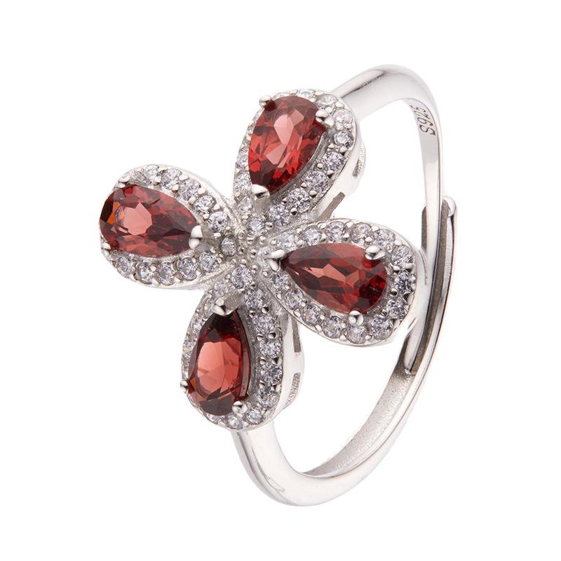 Xiaohongshu Colored Treasure Earrings Flower S925 Sterling Silver Set With Natural Gemstone Ring Women'S Jewelry