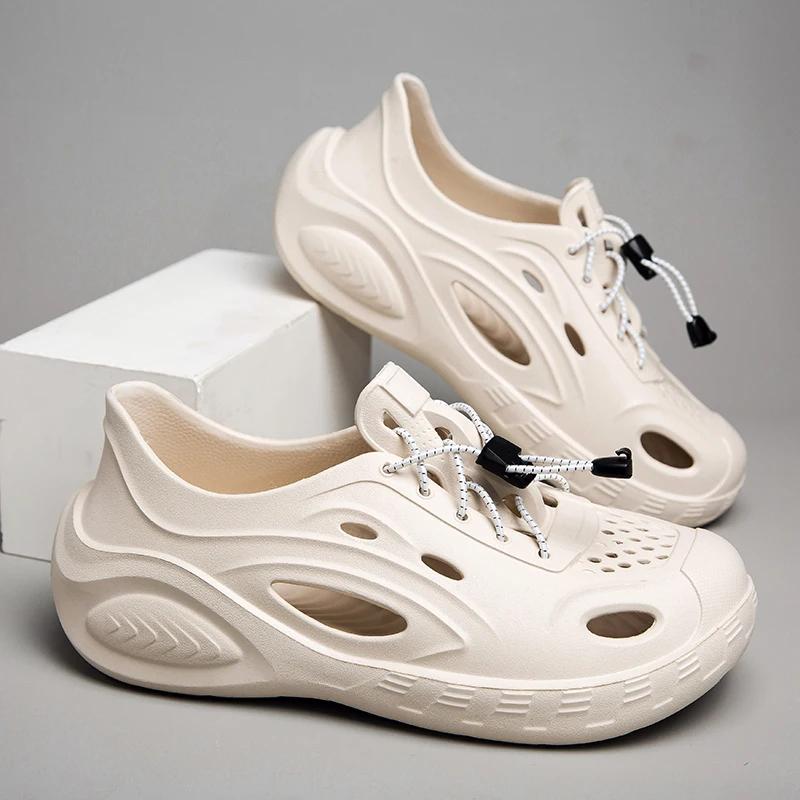 

Heeled slippers summer wear non-slip new beach sandals men s thick-sole non-slip treading couple hole shoes 45 хакі