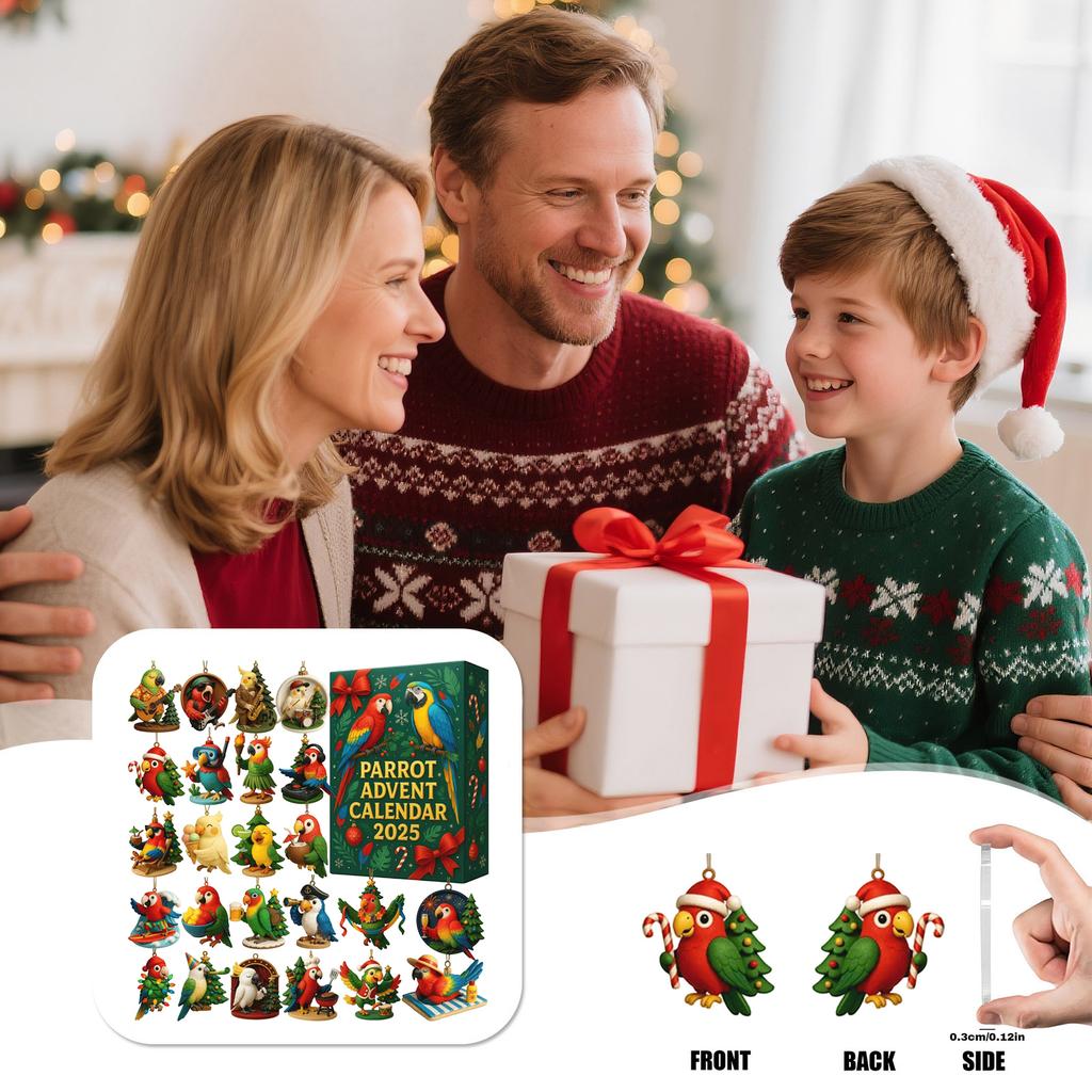 Parrot Advent Calendar High-Quality Acrylic Parrot Pendants Bird Christmas Calendar Flat Christmas Countdown Calendar For Family