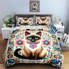 Katzen-Blumendesign. Bettwäsche Bettbezug-Sets Bettbezüge Kissenbezüge Geschenke (1 * Bettbezug 2 * Kissenbezüge, ohne Bettdecke)