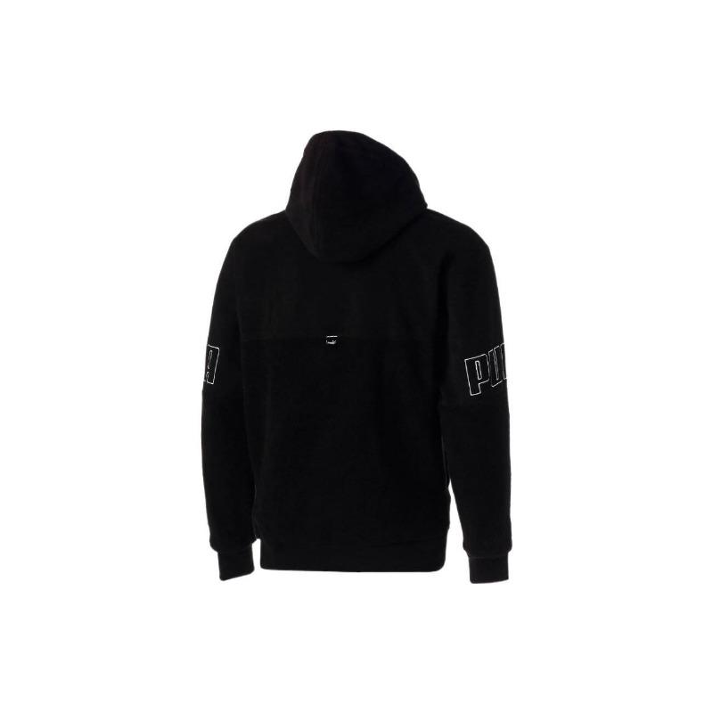 Puma Logo Print Hooded Full Zip Long Sleeve Sweatshirt Men Sweatshirt Black 672447-01