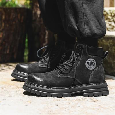 Herren Motorrad Lederstiefel zum Schnüren Britischer Stil High Top Schuhe Walking Casual Plateau Plüsch warme Winterstiefel Bota Masculina