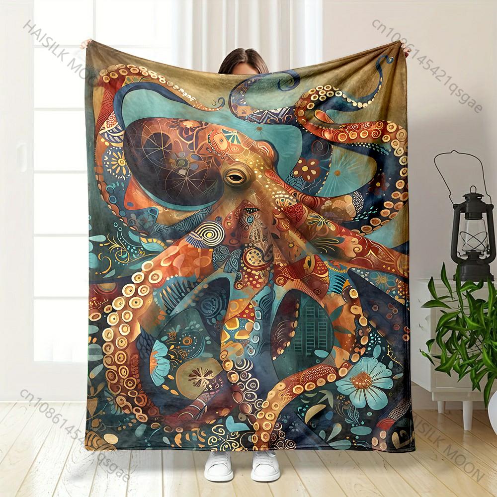 1PC Colorful octopus, abstract art  Print Blanket Warm Soft Suitable for All Seasons for Home Sofa Travel Camping Picnics RV