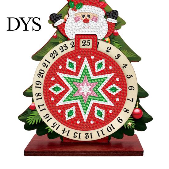 DIY Holiday Table Decor Christmas Rhinestone Painting Countdown Calendar, 25 Days Rotating Gemstone Decoration Tree Advent Wooden Tabletop Ornament