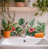 Tropical Green Plant Wall Stickers, Waterproof Wall Stickers, Turtle-back Bamboo, Hibiscus Flower Decorative Stickers