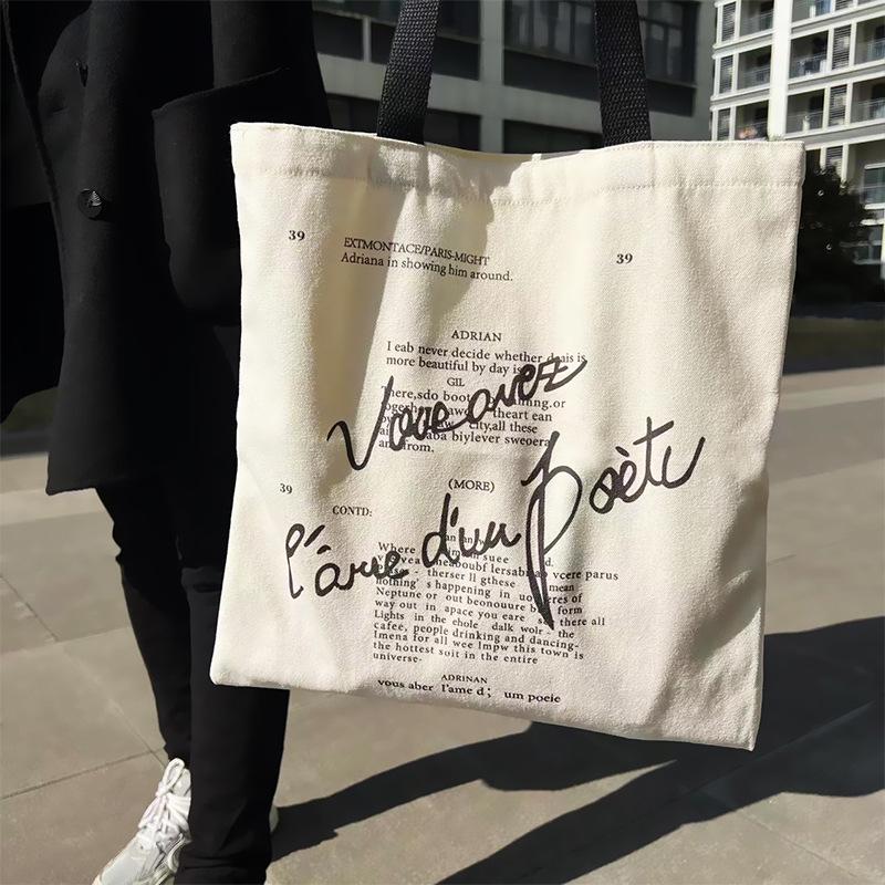 London Bookstore Canvas Shoulder Tote: Literary British Style for Students