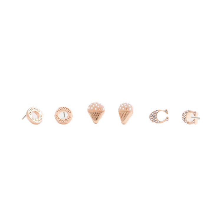 Coach Ice Cream Shaped Brass Resin Glass Cubic Zirconia Titanium Column Earrings Women earrings Rose-Gold CO292 Basic Packaging-Box Not Included,Rose Gold