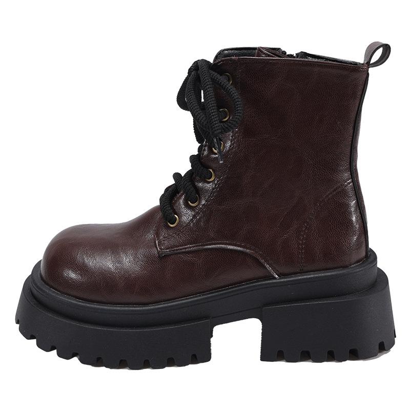 Brown Patent Leather British Martin Boots Women's 2025 Autumn New Thick-soled Heightening Sweet and Cool Versatile and Thin Short Boots